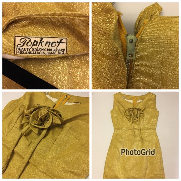 Vintage 60s Gold Metallic Cocktail Wiggle Dress Christmas Holiday  Glam NYE (1) - Picture 4 of 16